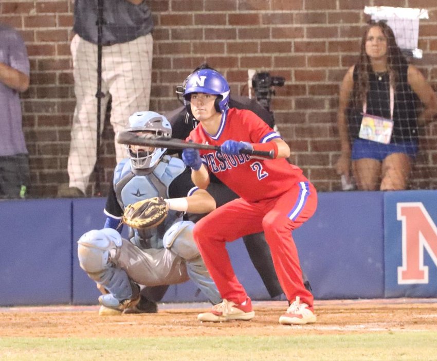 Neshoba Central's Grayson Fulton gets ready to bunt during the Rockets' game three with Saltillo.